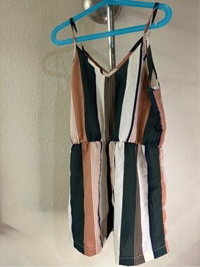 SHEIN Striped Sleeveless One-Piece Romper in Green, White, Brown